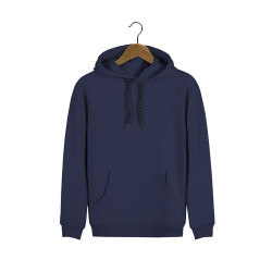 Erkek Lacivert Kapüşonlu Kanguru Cepli Basic Hoodie Sweatshirt