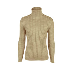 Erkek Taş Rengi Kalın Çizgili Tam Balıkçı Yaka Triko Kazak