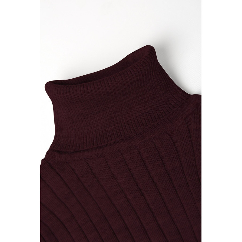 Erkek Bordo Kalın Çizgili Tam Balıkçı Yaka Triko Kazak