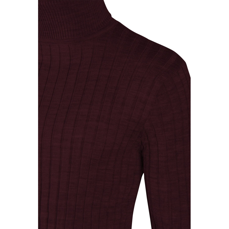 Erkek Bordo Kalın Çizgili Tam Balıkçı Yaka Triko Kazak