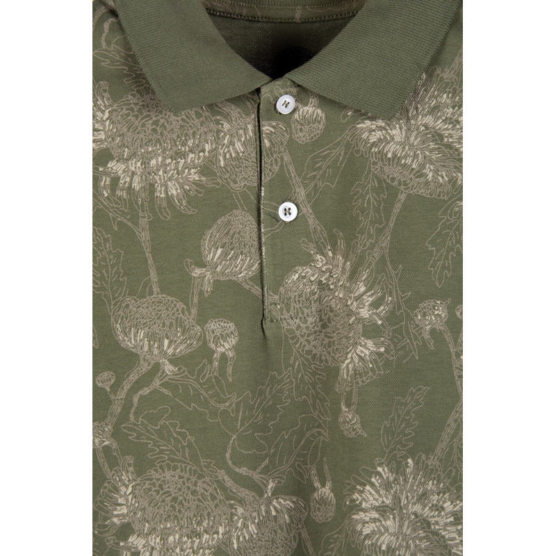 Erkek Desenli Polo Yaka T-shirt Haki