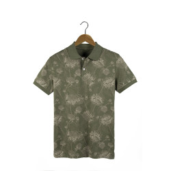 Erkek Desenli Polo Yaka T-shirt Haki