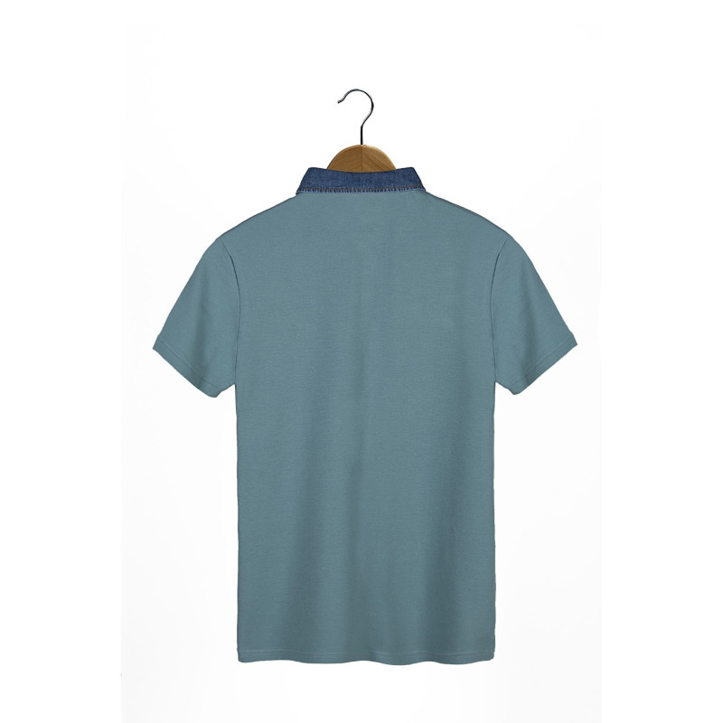 Erkek Turkuaz Yakası Kot Detaylı Polo Yaka T-shirt
