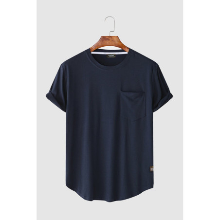 Erkek Yuvarlak Yaka Oval Kesim Cepli Basic T-shirt Lacivert