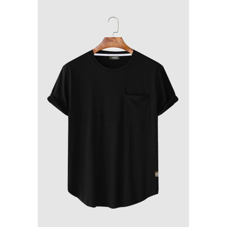 Erkek Yuvarlak Yaka Oval Kesim Cepli Basic T-shirt Siyah