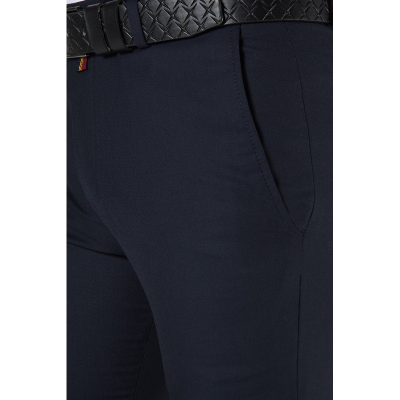 Erkek Lacivert Slim Fit Düz Model Keten Pantolon