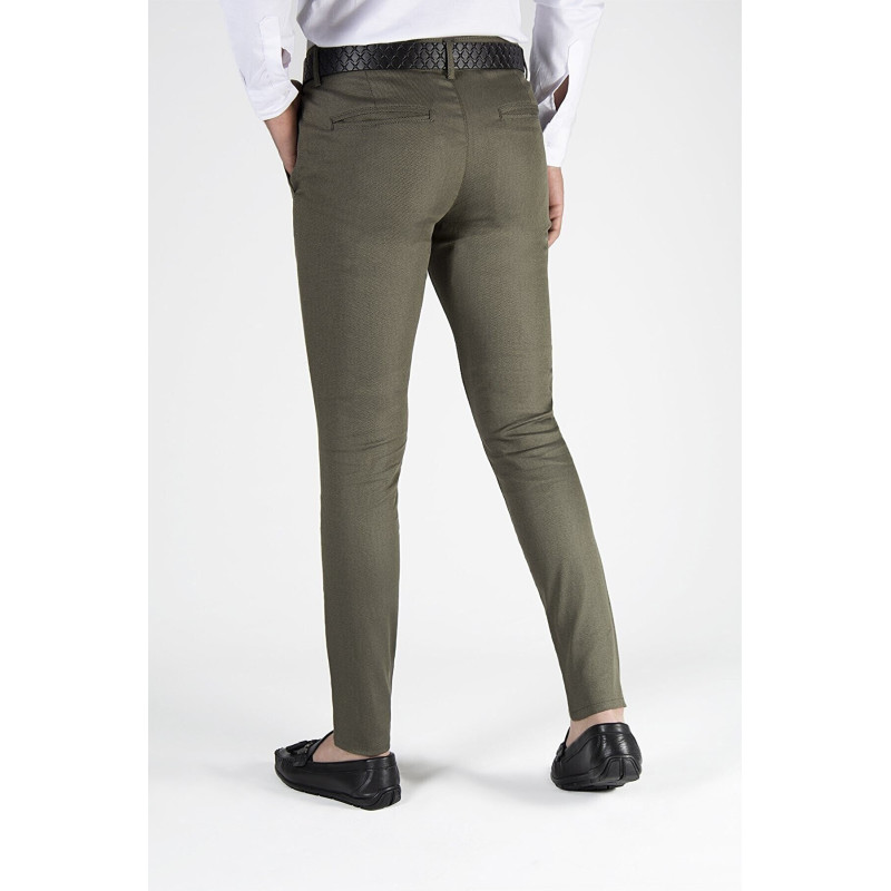 Erkek Slim Fit Petekli İtalyan Kesim Keten Pantolon Haki