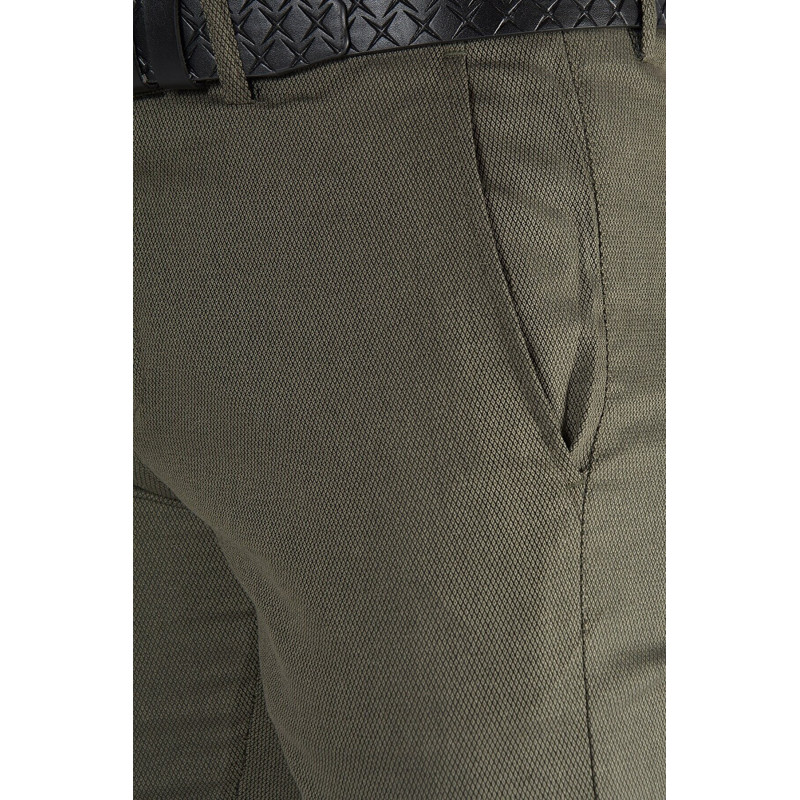 Erkek Slim Fit Petekli İtalyan Kesim Keten Pantolon Haki