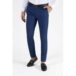 Erkek Slim Fit Petekli İtalyan Kesim Keten Pantolon Sax