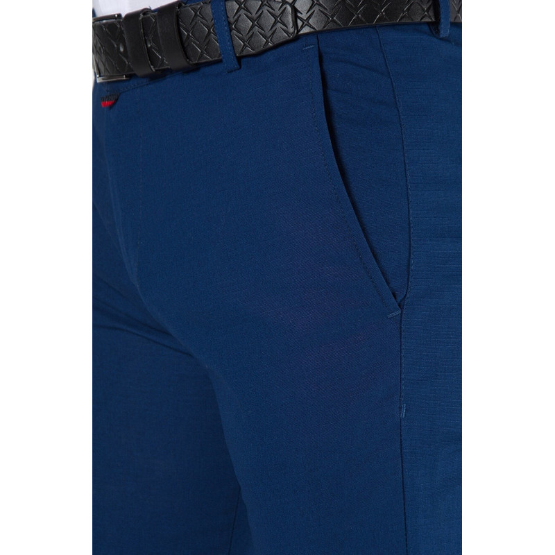 Erkek Slim Fit Petekli İtalyan Kesim Keten Pantolon Sax