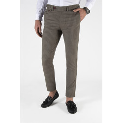 Erkek Slim Fit Dik Çizgili İtalyan Kesim Keten Pantolon