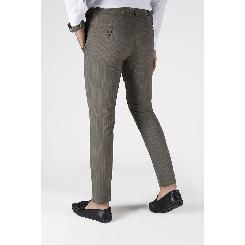 Erkek Slim Fit Dik Çizgili İtalyan Kesim Keten Pantolon