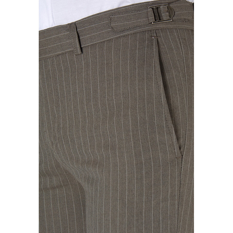 Erkek Slim Fit Dik Çizgili İtalyan Kesim Keten Pantolon