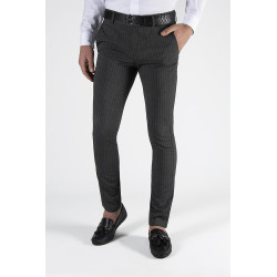 Erkek Slim Fit Dik Çizgili İtalyan Kesim Keten Pantolon Antrasit