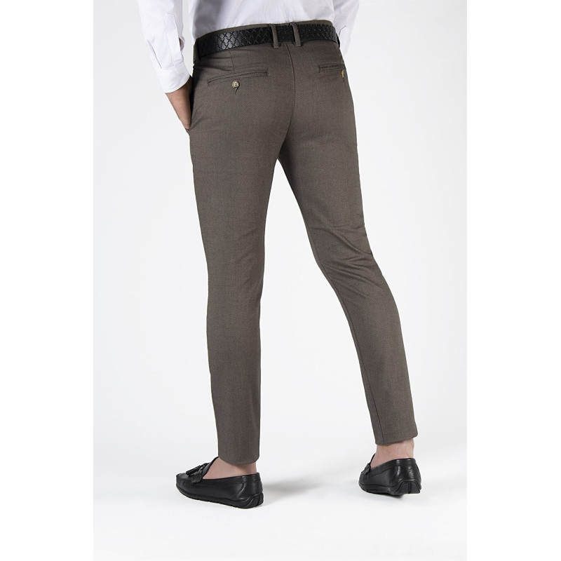 Erkek Slim Fit Armürlü İtalyan Kesim Keten Pantolon Koyu