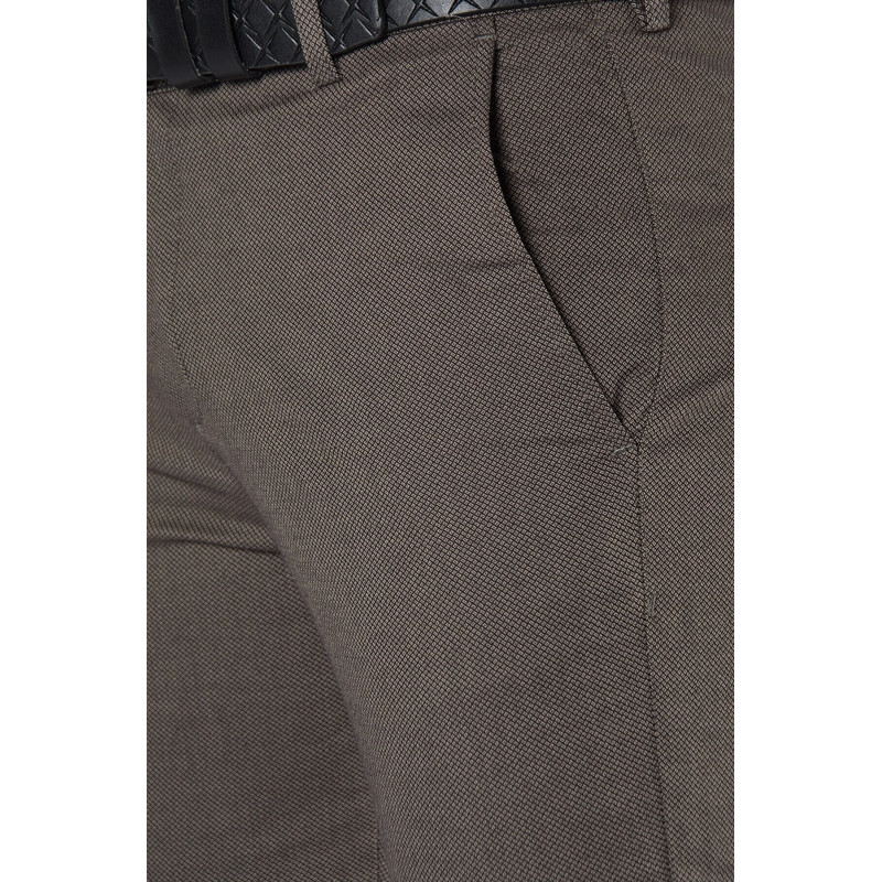 Erkek Slim Fit Armürlü İtalyan Kesim Keten Pantolon Koyu
