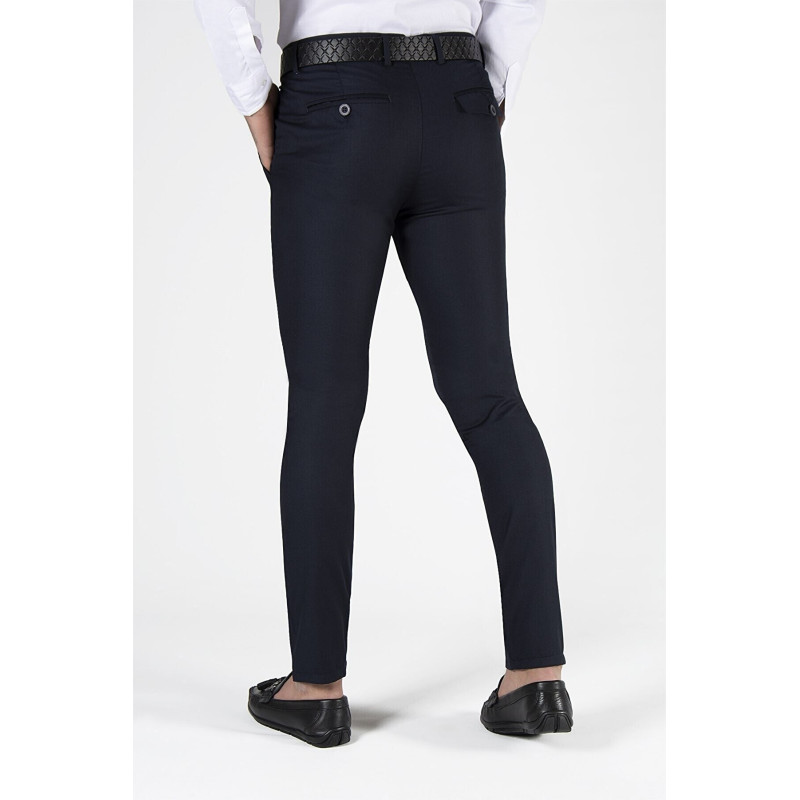 Erkek Slim Fit Düz Model İtalyan Kesim Keten Pantolon Lacivert