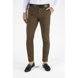 Erkek Slim Fit Düz Model İtalyan Kesim Keten Pantolon Kahve