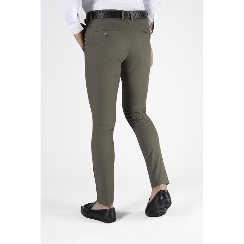 Erkek Slim Fit Düz Model Italyan Kesim Keten Pantolon Haki