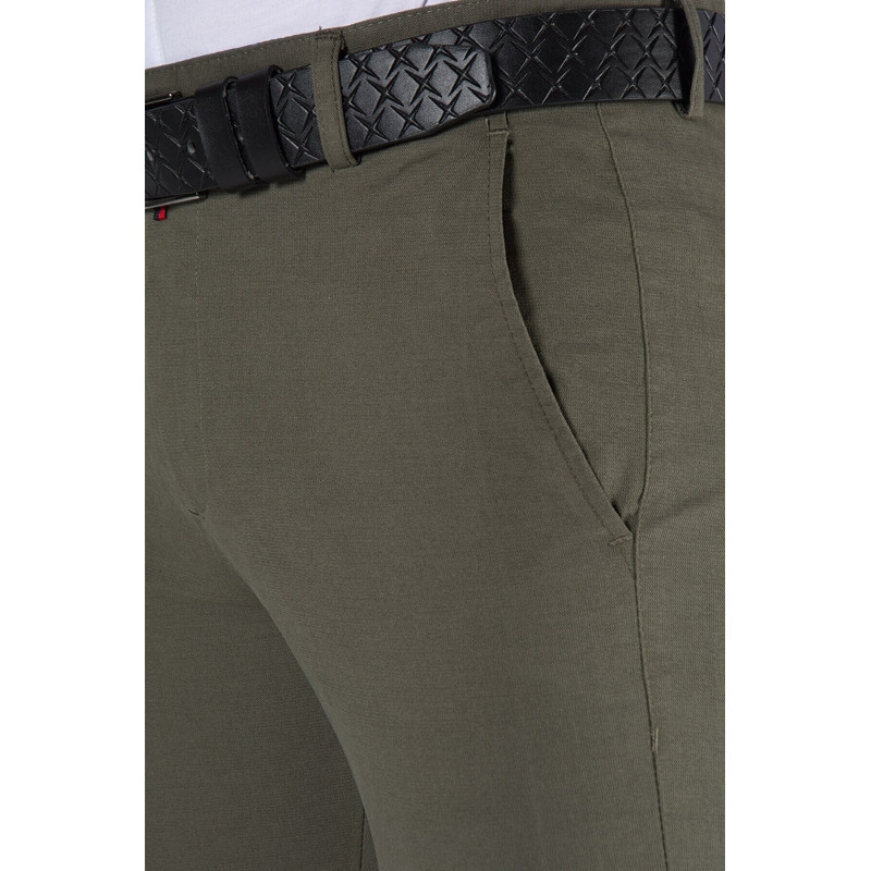 Erkek Slim Fit Düz Model Italyan Kesim Keten Pantolon Haki