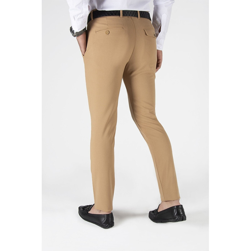 Erkek Slim Fit Düz Model Italyan Kesim Keten Pantolon Bal Rengi