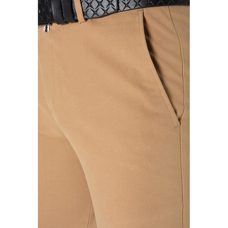 Erkek Slim Fit Düz Model Italyan Kesim Keten Pantolon Bal Rengi