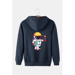 Unisex Indigo Kapüşonlu Arkası Astronot Baskılı Slim Fit