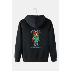 Unisex Antrasit Kapüşonlu Arkası Cool Ayıcık Baskılı Slim Fit