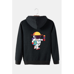 Unisex Antrasit Kapüşonlu Arkası Astronot Baskılı Slim Fit