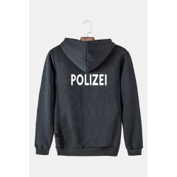 Unisex Füme Kapüşonlu Arkası Polizei Baskılı Slim Fit Kanguru