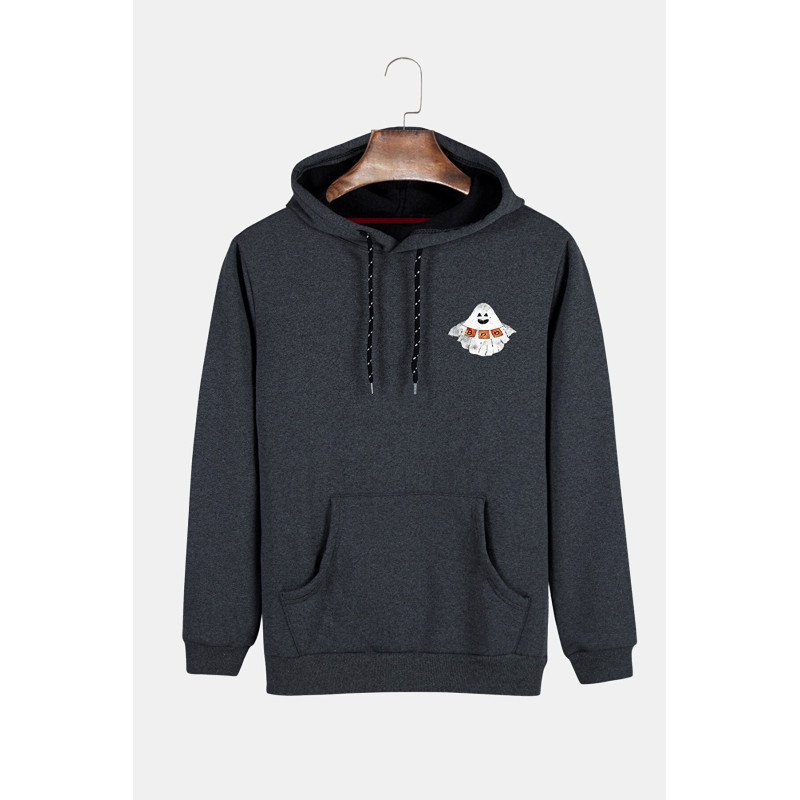 Unisex Füme Kapüşonlu Cadılar Bayramı Minimal Baskılı Slim Fit