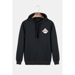 Unisex Antrasit Kapüşonlu Cadılar Bayramı Minimal Baskılı Slim