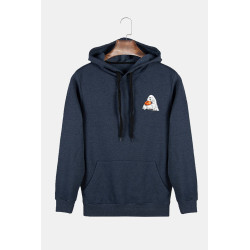 Unisex Indigo Kapüşonlu Cadılar Bayramı Minimal Baskılı Slim