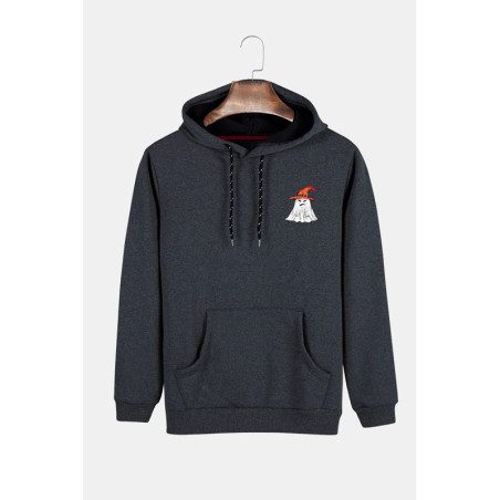 Unisex Füme Kapüşonlu Cadılar Bayramı Minimal Baskılı Slim Fit