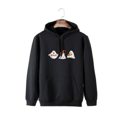 Unisex Siyah Kapüşonlu Cadılar Bayramı Boo Baskılı Slim Fit