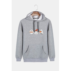 Gri Kapüşonlu Cadılar Bayramı Boo Baskılı Kanguru Cepli