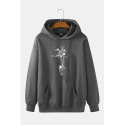 Unisex Antrasit Kapüşonlu Balon Baskılı Slim Fit Kanguru Cepli