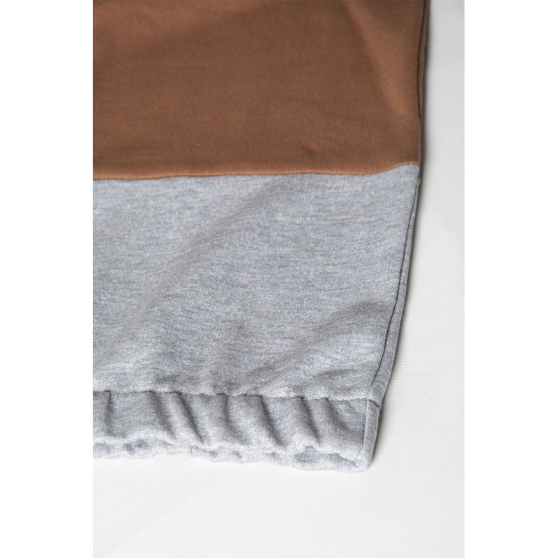 Unisex Mor-kahverengi Üç Bloklu Yarım Fermuarlı Rahat Kalıp