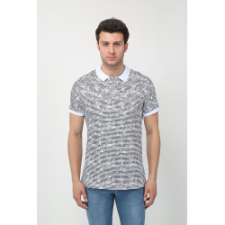 Erkek Slim Fit Kırçıllı Polo Yaka T-Shirt Beyaz