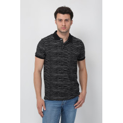 Erkek Slim Fit Kırçıllı Polo Yaka T-Shirt Siyah