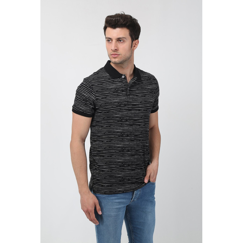 Erkek Slim Fit Kırçıllı Polo Yaka T-Shirt Siyah