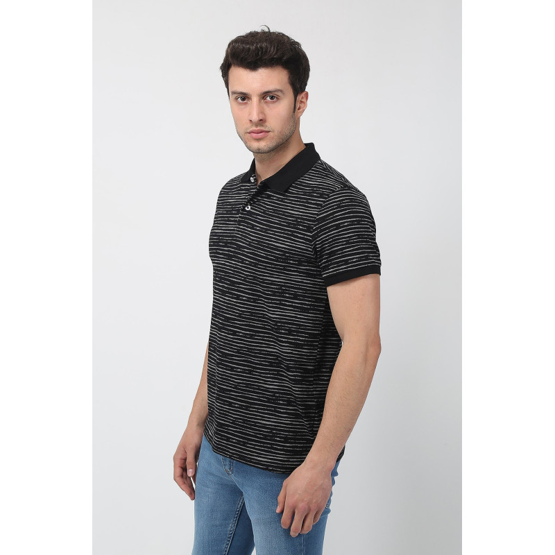 Erkek Slim Fit Kırçıllı Polo Yaka T-Shirt Siyah