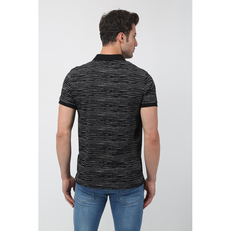 Erkek Slim Fit Kırçıllı Polo Yaka T-Shirt Siyah