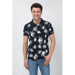 Erkek Slim Fit Desenli Polo Yaka T-Shirt Lacivert