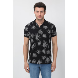 Erkek Slim Fit Desenli Polo Yaka T-Shirt Siyah