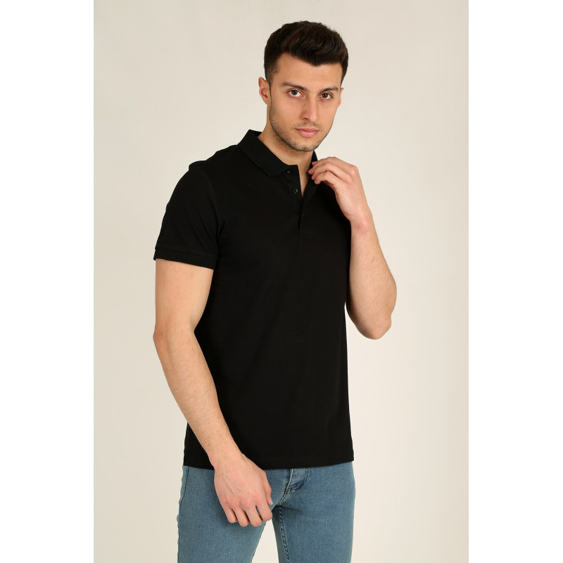 Erkek Polo Yaka Cepsiz Basic T-Shirt Siyah
