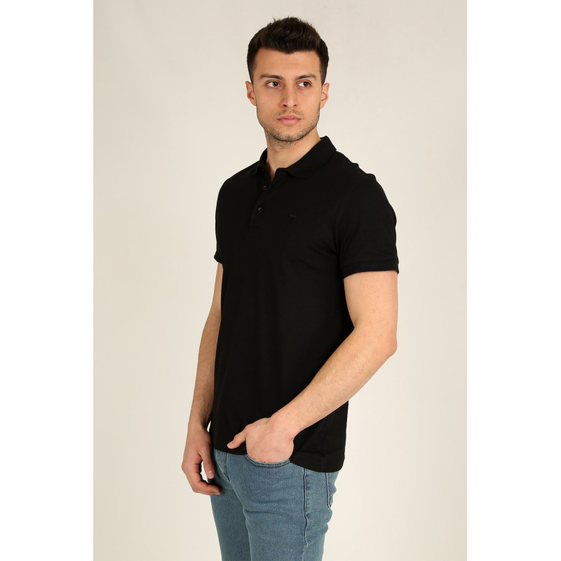 Erkek Polo Yaka Cepsiz Basic T-Shirt Siyah
