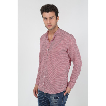 Erkek Ekoseli Hakim Yaka Uzun Kollu Gömlek Kırmızı