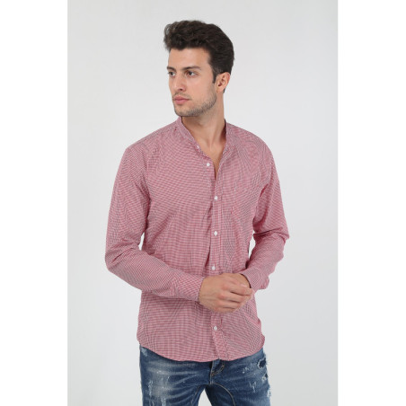 Erkek Ekoseli Hakim Yaka Uzun Kollu Gömlek Kırmızı