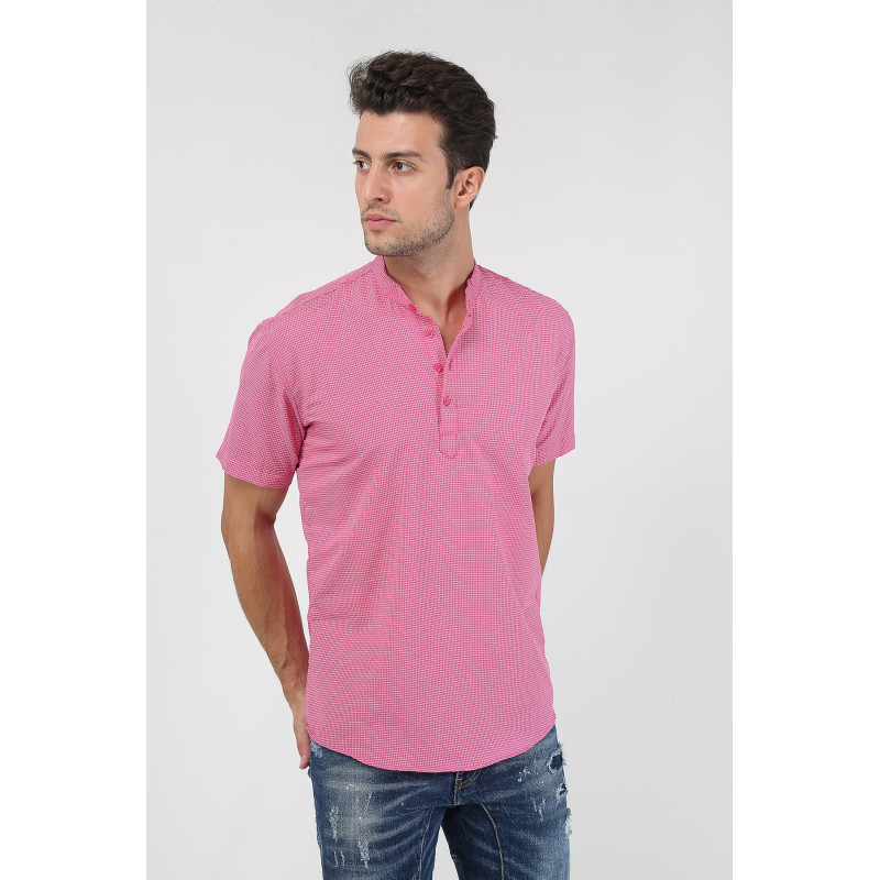 Erkek Hakim Yaka Yarım Patlı Ekoseli Kısa Kollu Slim Fit Gömlek